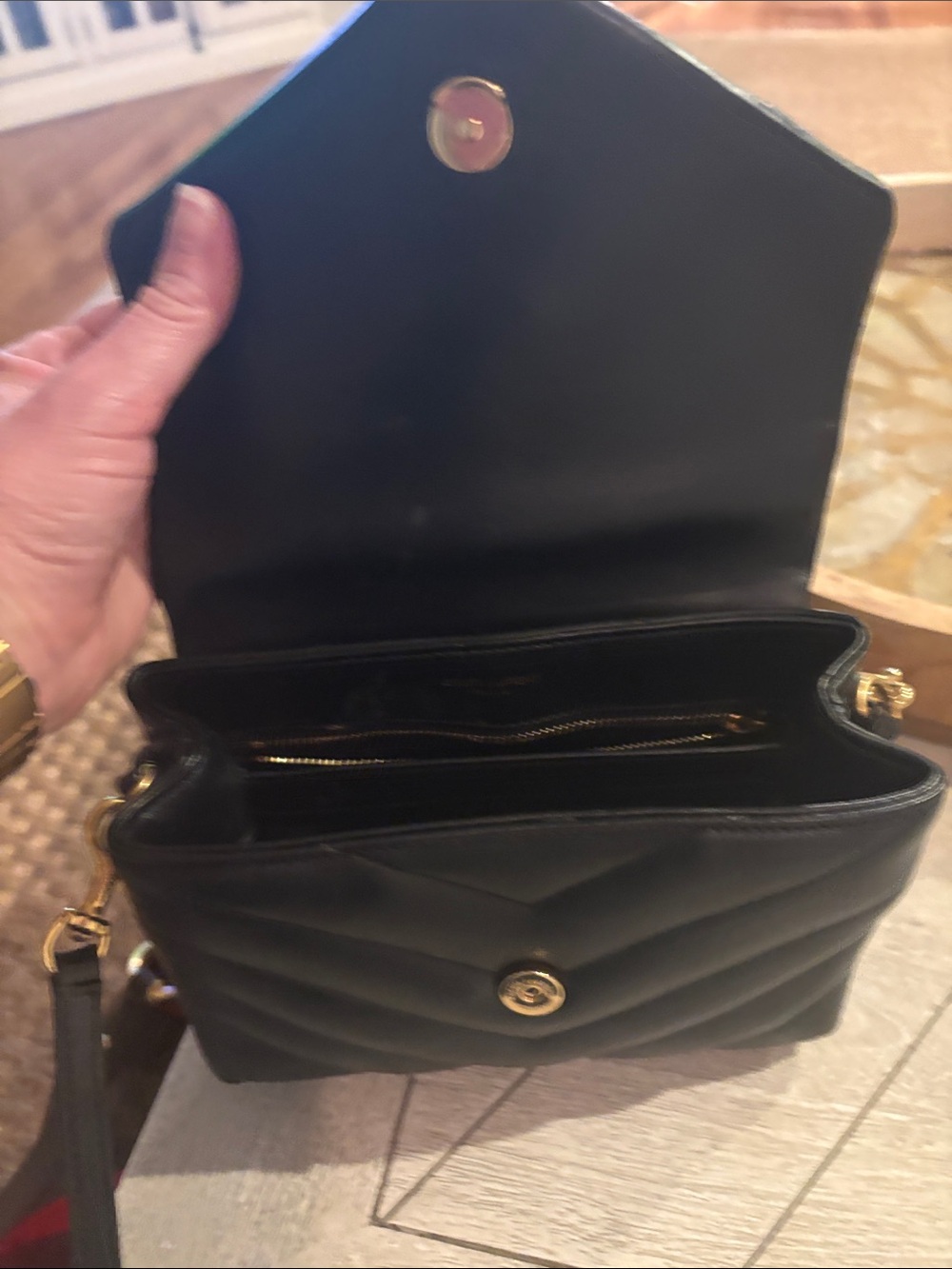 Saint Laurent Black Quilted Leather YSL Crossbody Bag with Gold Hardware - Picture 3 of 3